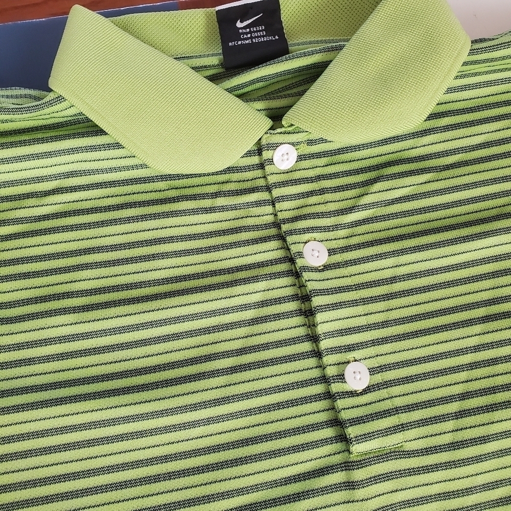 Nike Golf Polo Shirt Mens Large FitDry Lime green Blue Stripes Outdoor - Picture 5 of 10